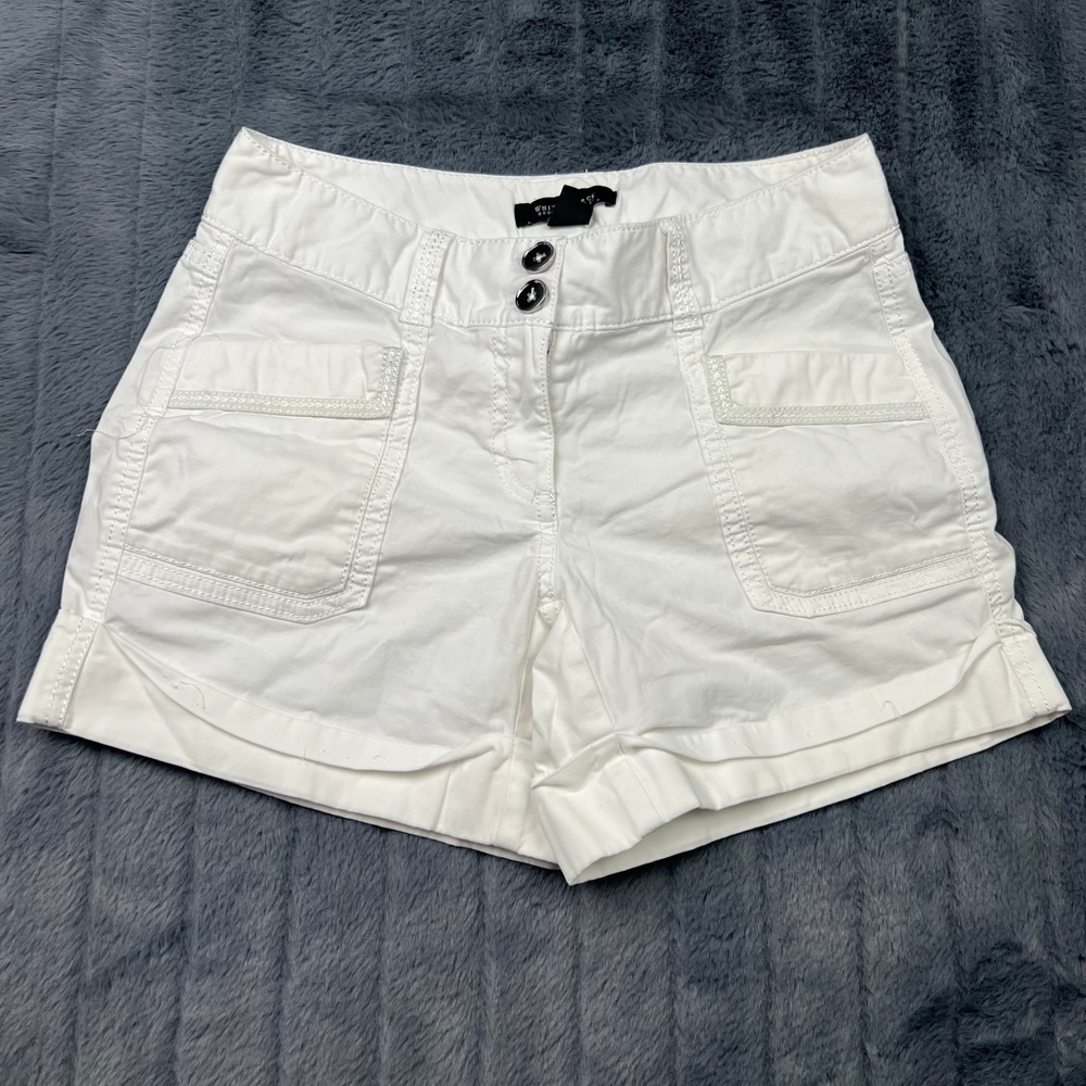 White House Black Market Womens White Cuffed Utility Shorts Size 0 RN 111459